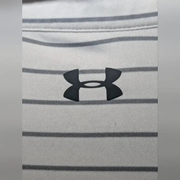 Under Armour Playoff Polo Shirt XL White Grey Striped Loose Fit Golf Performance - Picture 4 of 6